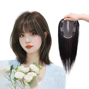 假发女片头顶真发补发增发量蓬松遮白发夏季轻薄肤色瑞士网刘海片