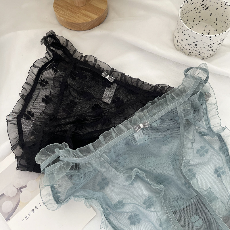 日系纯欲内裤少女风蕾丝性感印花女士纯棉档网纱透气低腰三角裤头