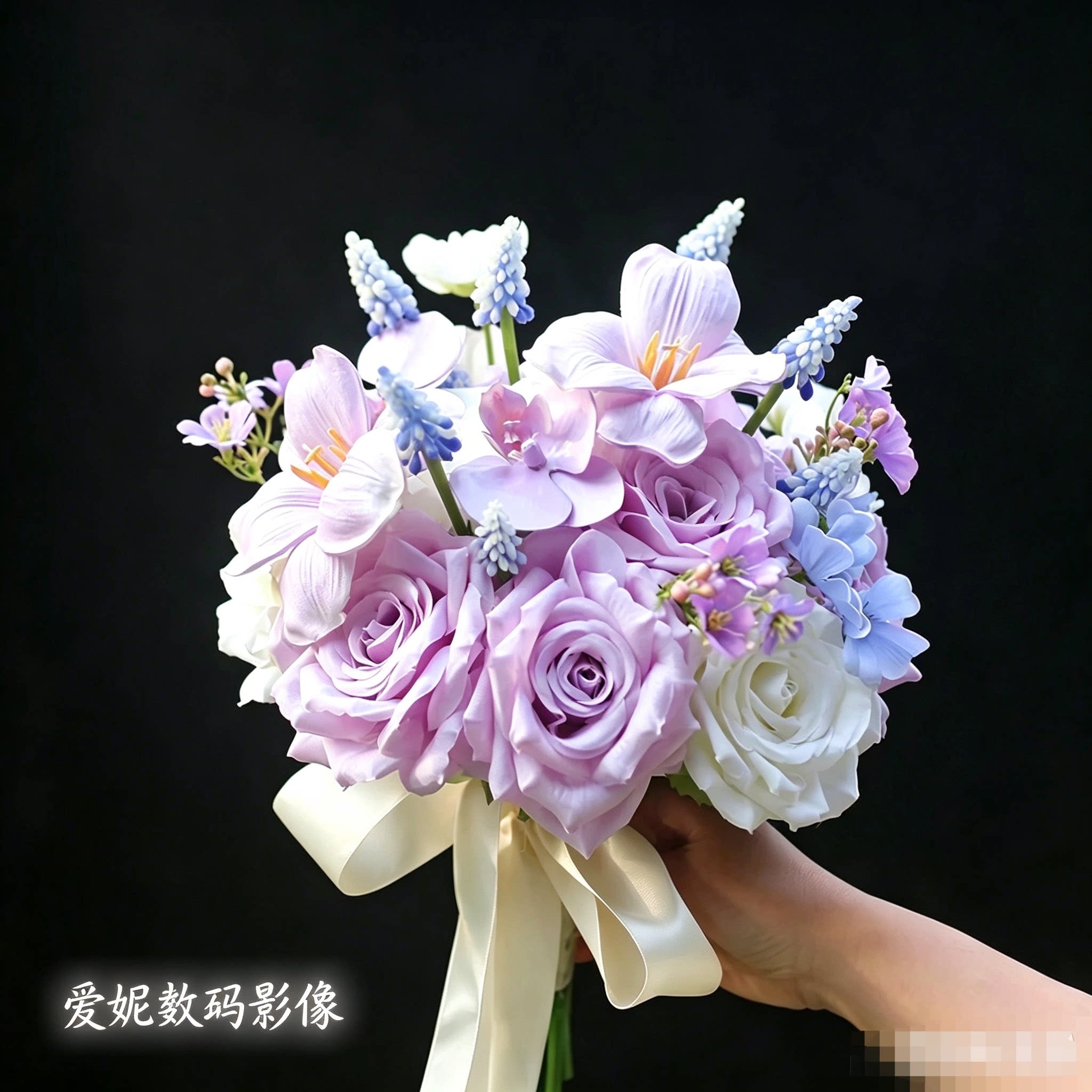 马卡龙色系手捧花球形绢花仿真花束新娘领证结婚影楼婚纱摄影道具