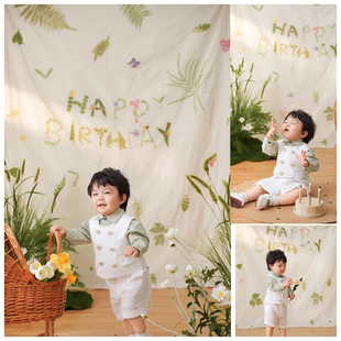 春夏清新外景室内宝宝拍照背景道具影楼用品名 仿真毛草仿真蛋糕