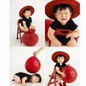 儿童摄影服装 极简红色气球宝宝百天照周岁照拍照服装 影楼摄影道具