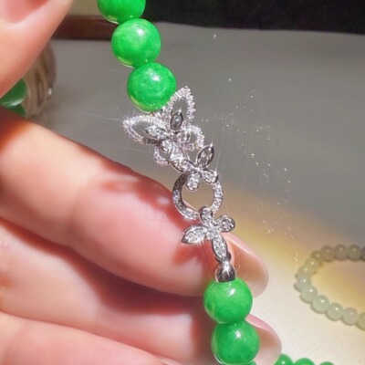 18K金钻石扣头翡翠珠链手链项链