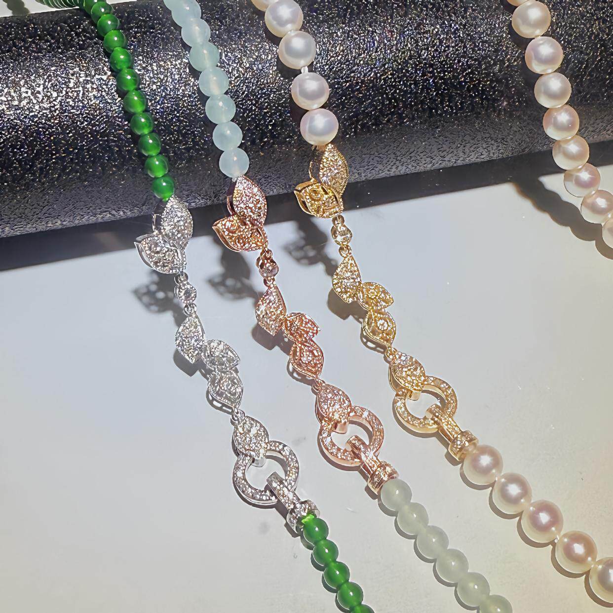 18k金钻石延长链珠链扣可挂吊坠珠串扣头珍珠翡翠项链AU750配件