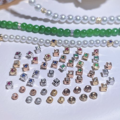 18K金钻小米珠链隔片隔珠男女款