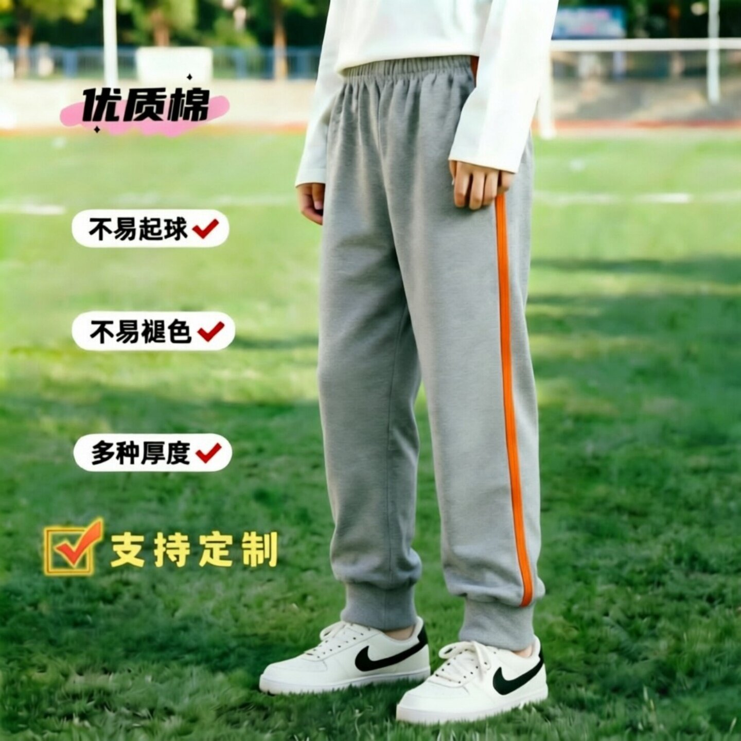 定制全棉薄款单杠束口校服运动裤