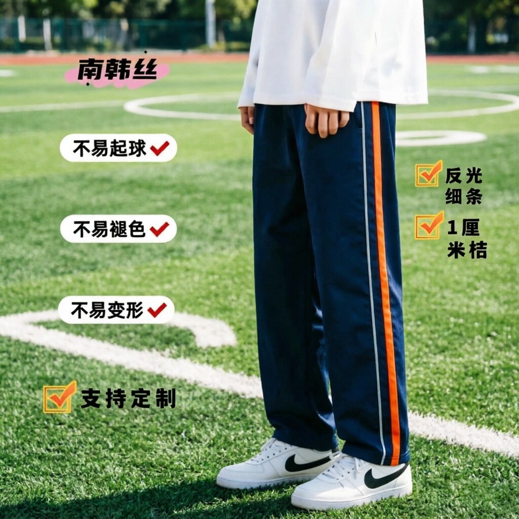 定制春夏秋季款运动裤休闲男女宽松直筒反光细条桔边中性校服裤潮