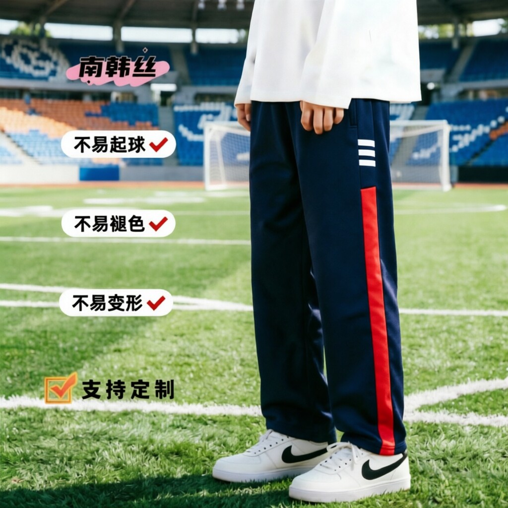 定制藏青南丝红宽边中小学生成人男女高腰宽松百搭直筒校运动裤