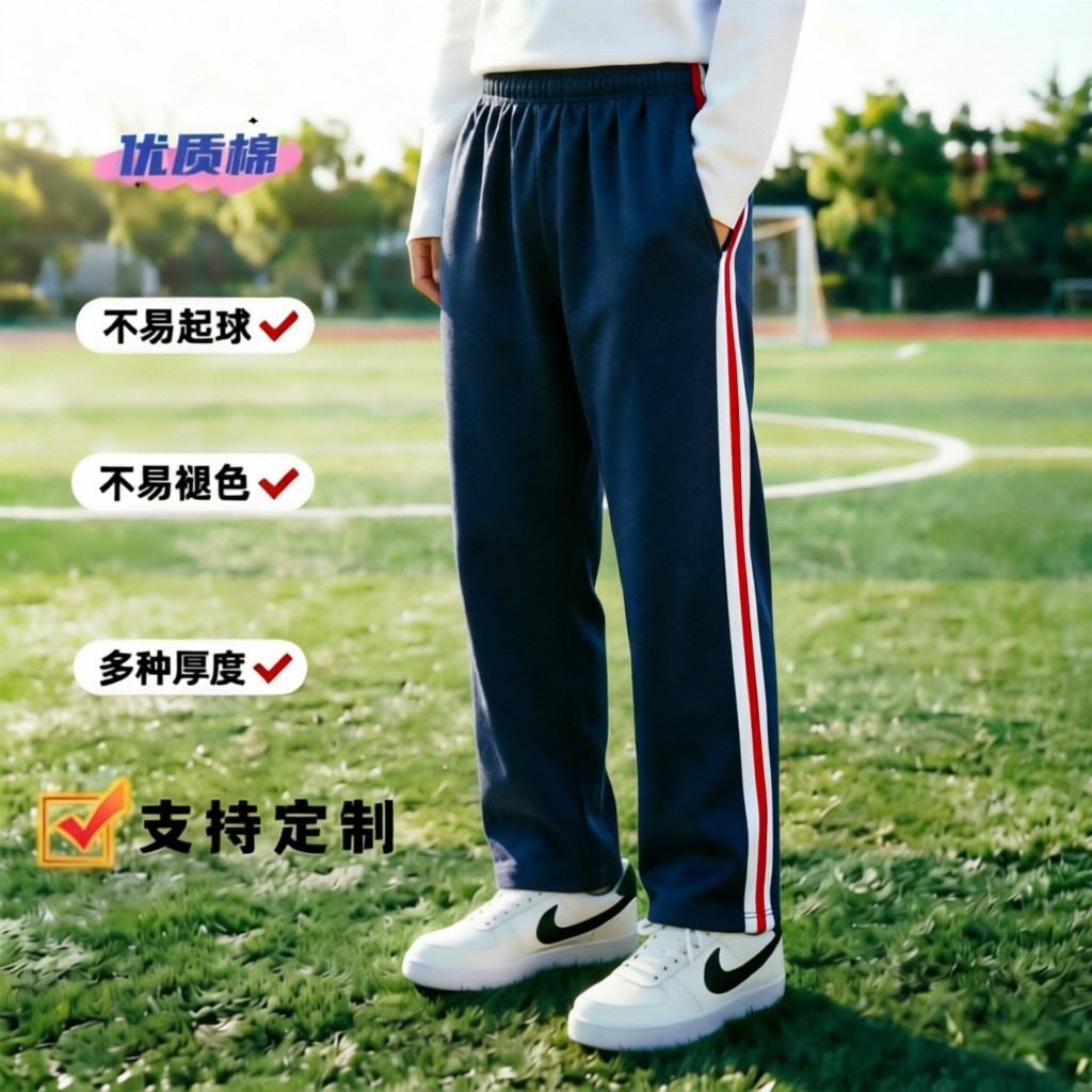 学生校裤长裤春夏秋季全棉运动裤男女透气深蓝色白红边中性大码装