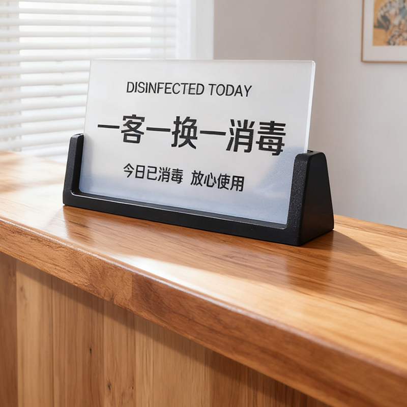一客一换一消毒标识牌已消毒摆台立牌温馨提示禁止吸烟展示牌宾馆 - 实物图