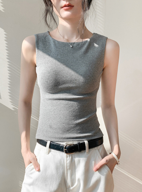 灰色吊带背心女2026早春新款修身显瘦坎肩圆领无袖短款t恤上衣