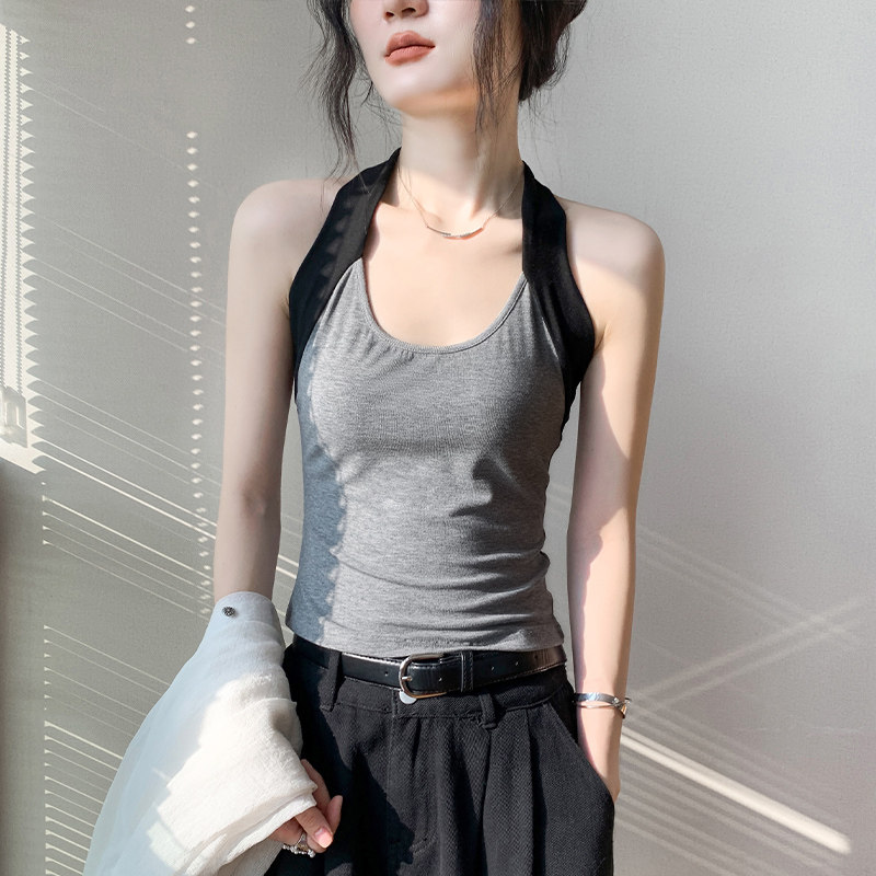 歌倍尚拼接吊带背心女夏