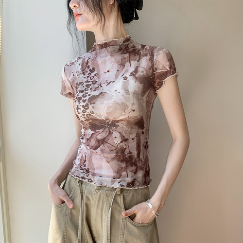 歌倍尚花边短袖t恤女夏