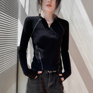双面德绒拉链长袖打底衫女秋冬新款修身内搭上衣加绒保暖户外卫衣