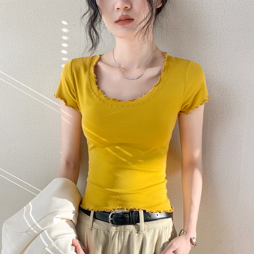 歌倍尚u领短袖t恤女夏季