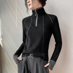 半高领打底衫 t恤立领卫衣护颈防风防寒德绒上衣 女内搭保暖长袖