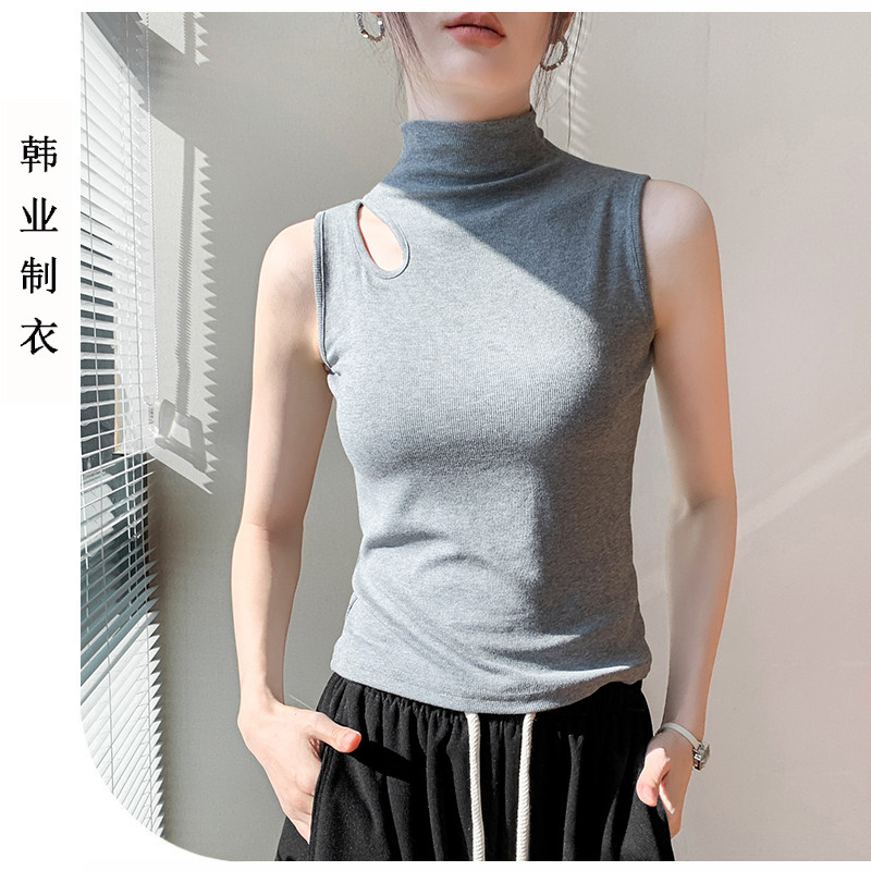 半高领无袖上衣女镂空内搭背心