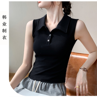 翻领纽扣无袖背心女2025夏季新款设计别致上衣修身显瘦内搭打底衫