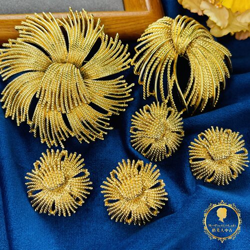 美国MONET莫奈烟花系列镀金打标经典款胸针耳夹套装