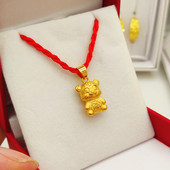 新款 生肖虎红绳项链饰品礼物 镀黄金小老虎吊坠男女款