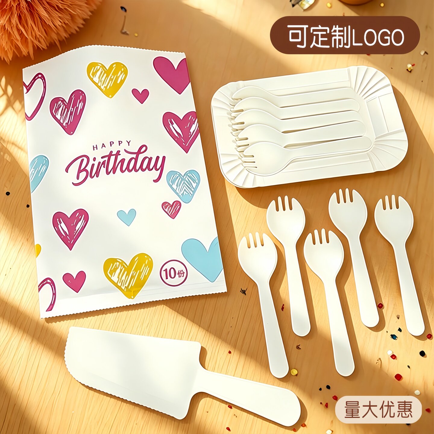 一次性蛋糕餐盘刀叉套装纸袋包装生日纸盘食品级烘焙托盘餐具组合