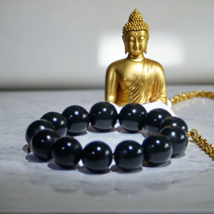 【新疆和田玉手串】塔青细料高端黑青玉石天然黑羊脂玉手串黑玉