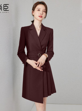 艾尚臣职业西装连衣裙2026秋季新款气质收腰女装安可拉红职业装裙