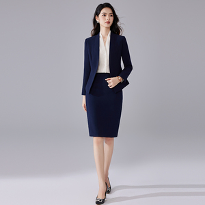 诗璐雅职业西装套装裙女秋新款2026气质商务酒店经理工作服藏青色