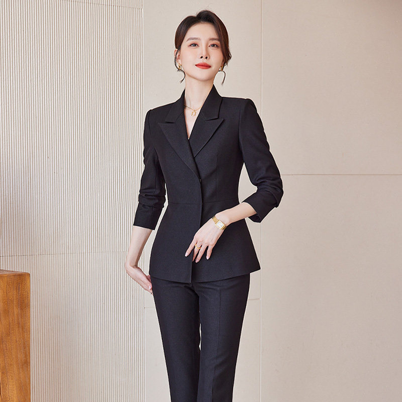 诗璐雅黑色西装套装女士2024新款修身职业显瘦经理销售简约工作服