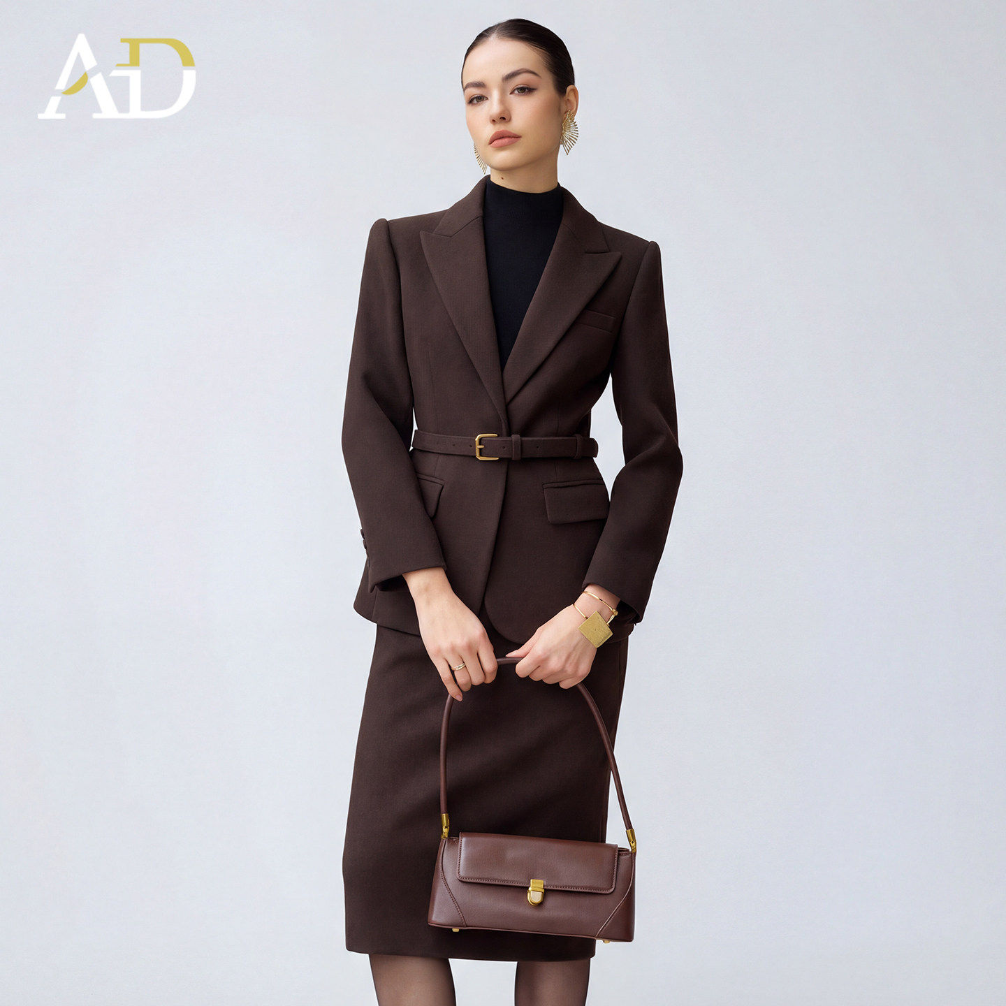 AD品牌棉羊毛西装套装女春季2026新款轻奢高级感职业装裙子两件套