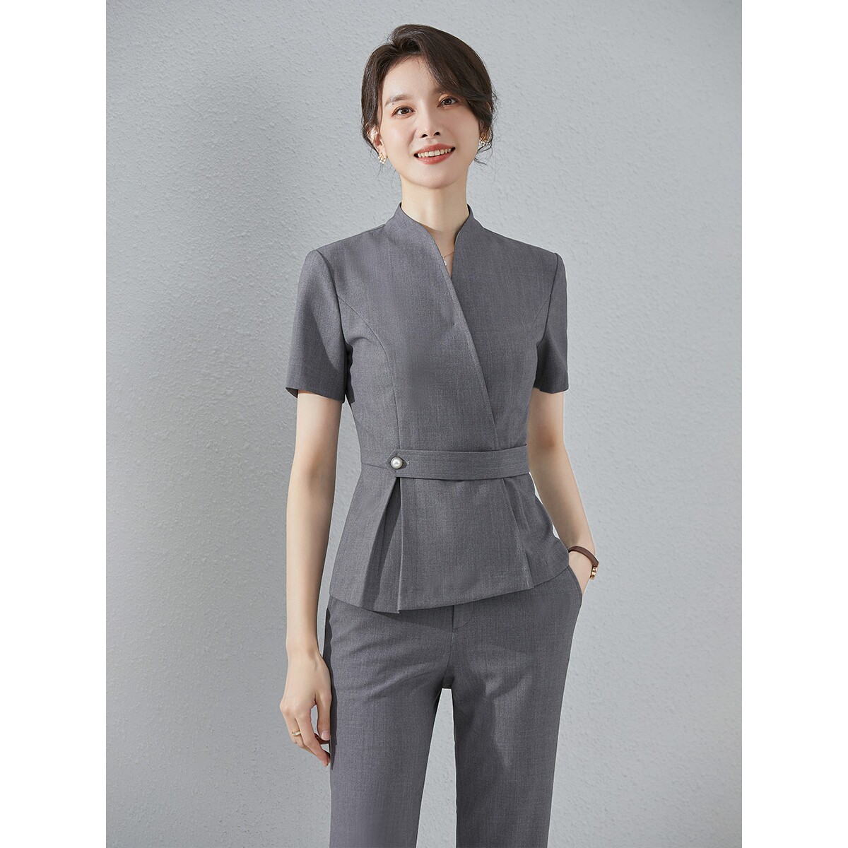诗璐雅2026夏短袖西装套装女职业装酒店工装前台销售女经理工作服