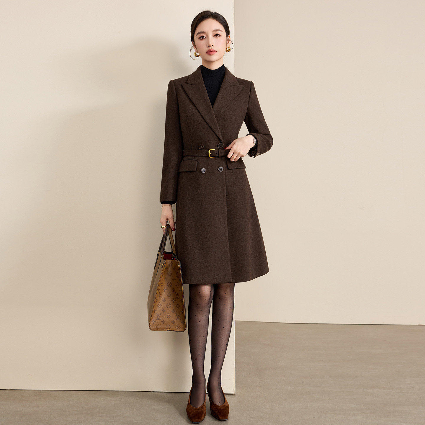 钟老板高级感西装连衣裙女秋冬新款复古气质收腰通勤职业风衣外套