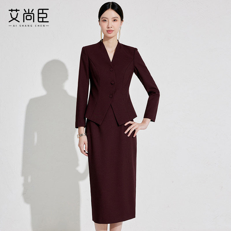 艾尚臣安可拉红西装套装女2024冬职业装气质春秋高级感主持人正装
