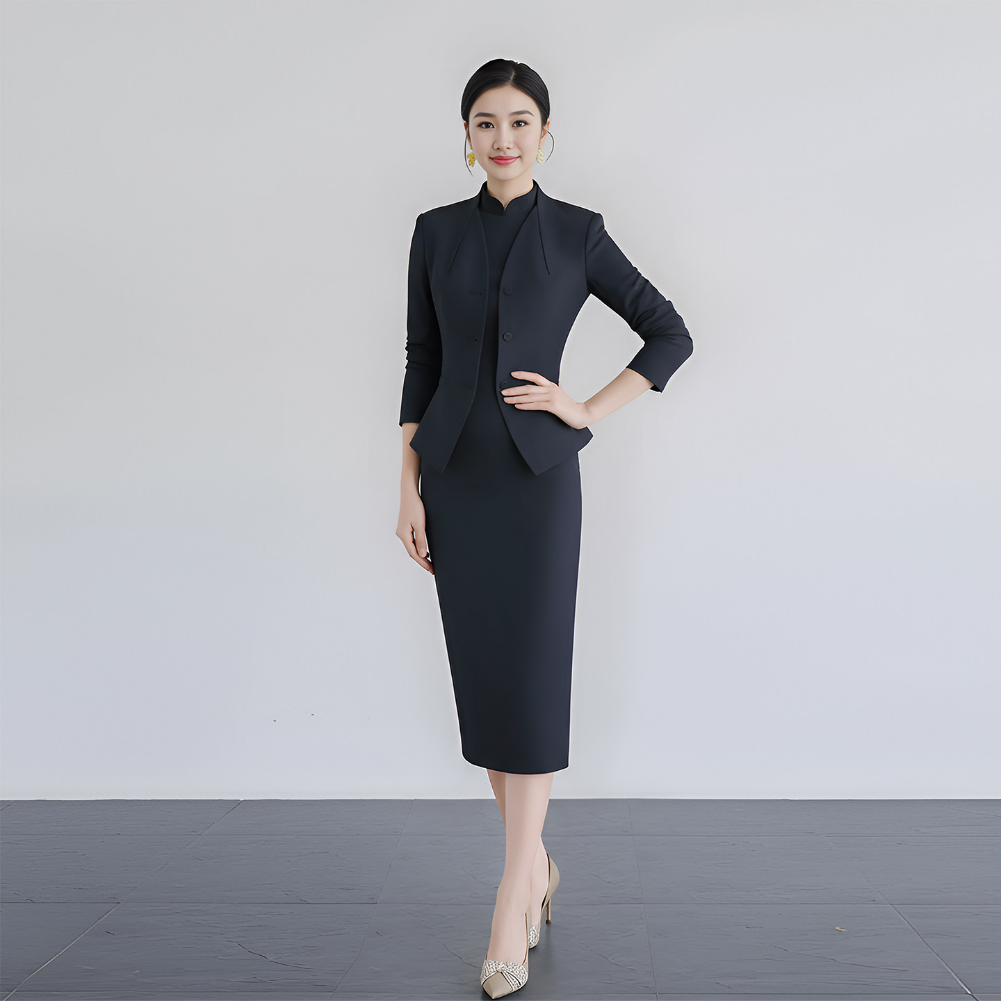 2026春季新款时尚西装套装女简约法式单排多扣优雅西装连衣裙套装