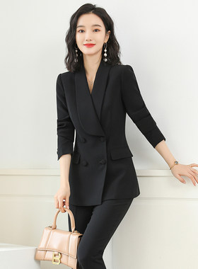 职业西装外套女2024夏季时尚西服职业套装教师面试正装黑色工作服