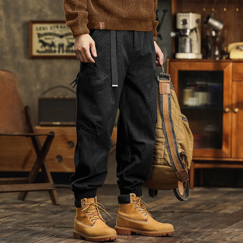 冬季加厚灯芯绒裤加绒工装裤男宽松潮流 复古大口袋条绒束脚裤子,男装,休闲裤,淘宝优惠券,粉丝福利购,淘宝优惠卷