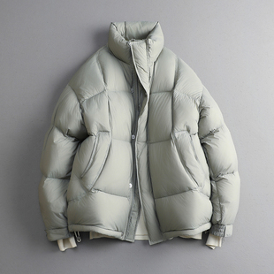 日系复古极简风立领羽绒服情侣款冬季90白鸭绒高充绒抗寒加厚外套