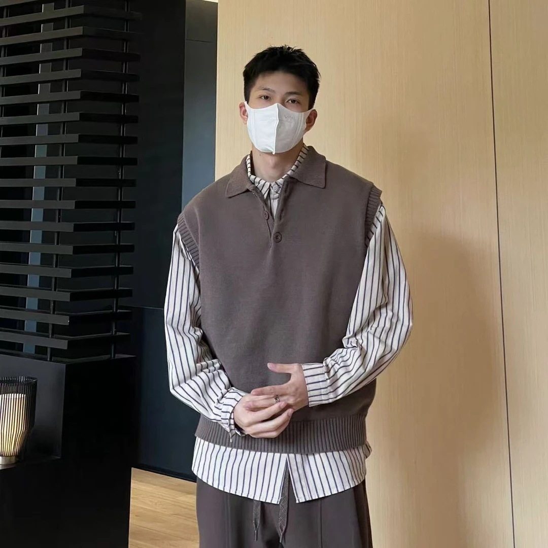 日系复古美拉德翻领针织坎肩毛衣