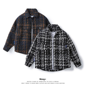 白鸭绒 外套男 潮牌保暖格子衬衫 小香风编织翻领羽绒服情侣款 冬季