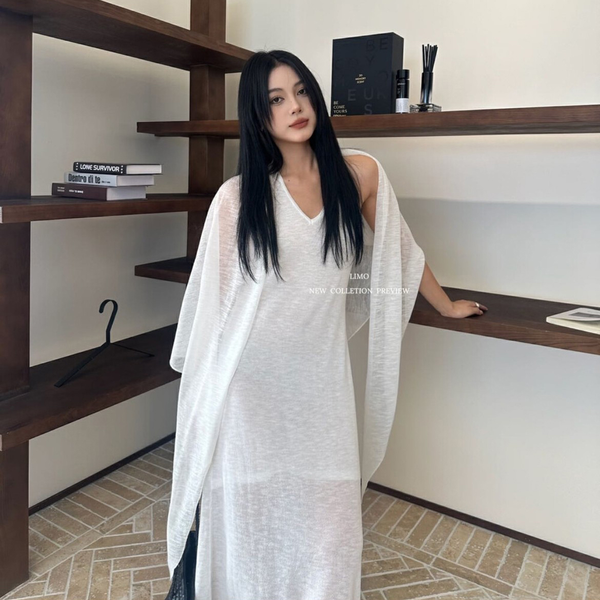 LIMO老钱亚麻披风后背扭结连衣裙