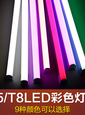 T5T8一体化支架 LED灯管彩色红蓝绿粉紫色暖白并串联日光分体灯管