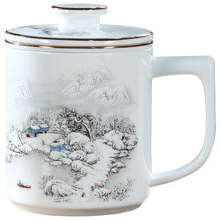 景德镇陶瓷过滤泡茶杯带盖水杯办公室个人专用杯子男士骨瓷大茶杯