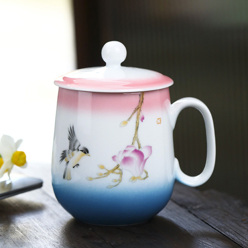 茶杯2025新款陶瓷杯子女士高颜值马克杯带盖大容量水杯个人杯礼品