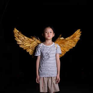 儿童款 扮cosplay 金色天使翅膀万圣节舞台演出道具精灵仙女公主装