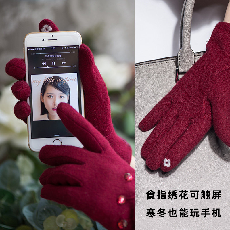 HENGYUANXIANG TOUCH SCREEN WOOL GLOVES KOREAN VERSION OF LADIES LACE WINDPROOF CYCLING GLOVES AUTUMN AND WINTER WARM GLOVES