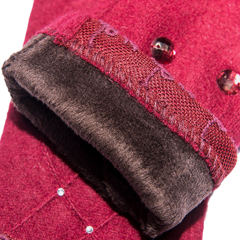 HENGYUANXIANG TOUCH SCREEN WOOL GLOVES KOREAN VERSION OF LADIES LACE WINDPROOF CYCLING GLOVES AUTUMN AND WINTER WARM GLOVES