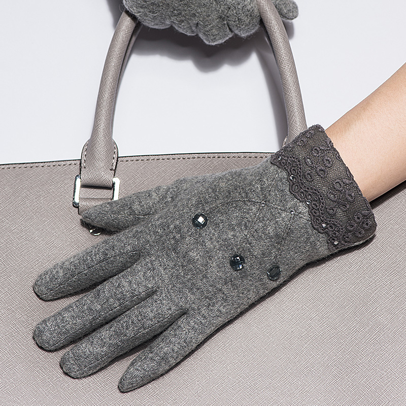 HENGYUANXIANG TOUCH SCREEN WOOL GLOVES KOREAN VERSION OF LADIES LACE WINDPROOF CYCLING GLOVES AUTUMN AND WINTER WARM GLOVES