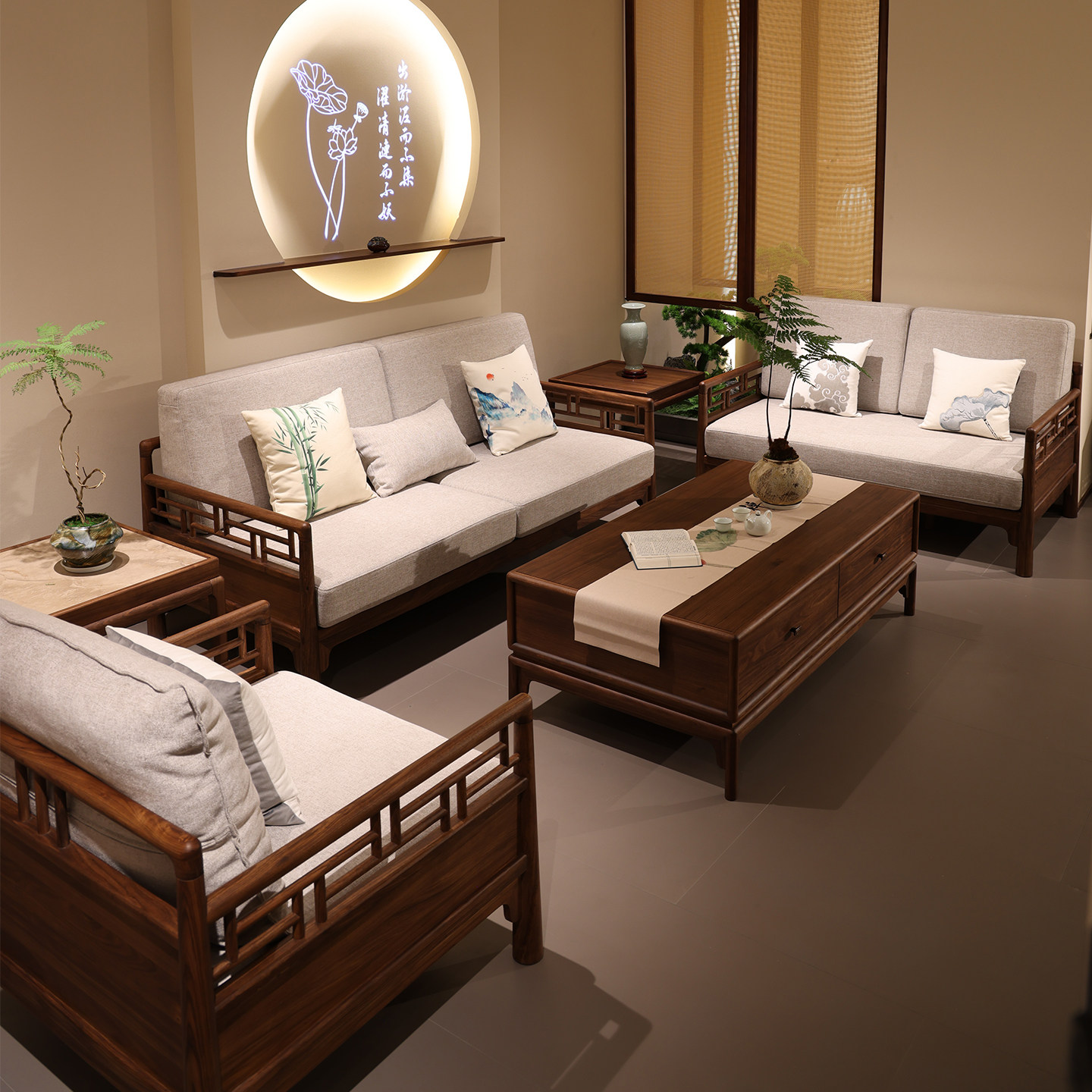 宋式美学实木沙发组合禅意新中式小户型客厅直排高端简约布艺沙发