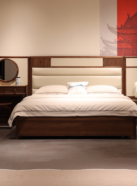 宋式美学实木床软包1.8米双人大床婚床高档别墅床 2025新款储物床