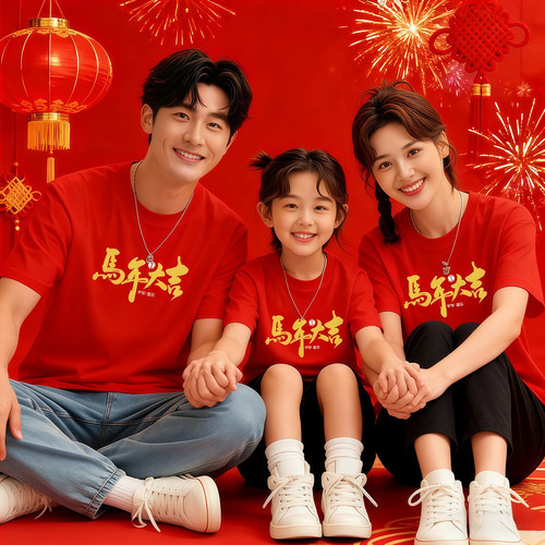 2026马年本命年红色亲子装全家福