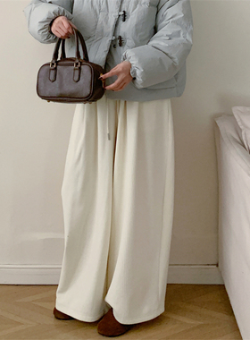 初吾家2025冬季新款弯刀糯米休闲阔腿裤加绒加厚拖地宽松卫裤7105